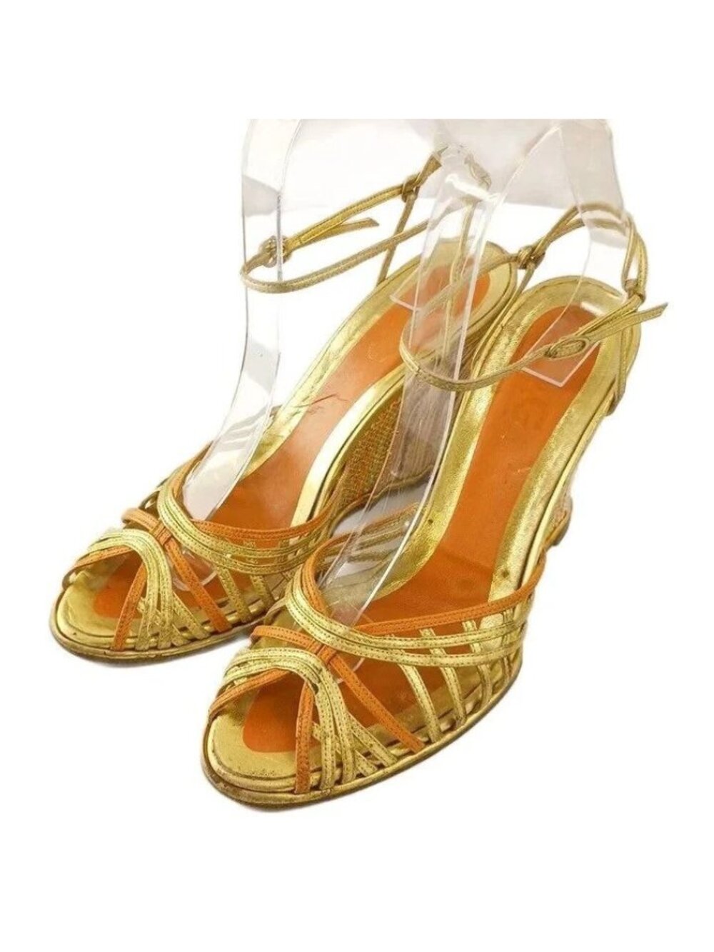 Dolce & Gabbana Vintage Sandals Leather Espadrilles Open Toe Wedge Sole Ankle
